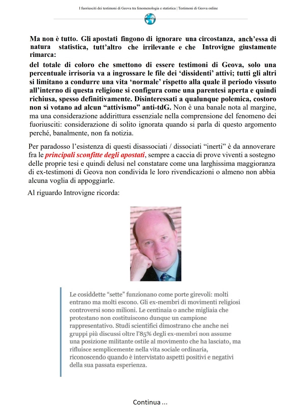 I fuoriusciti dei Testimoni di Geova tra fenomenologia e statistica