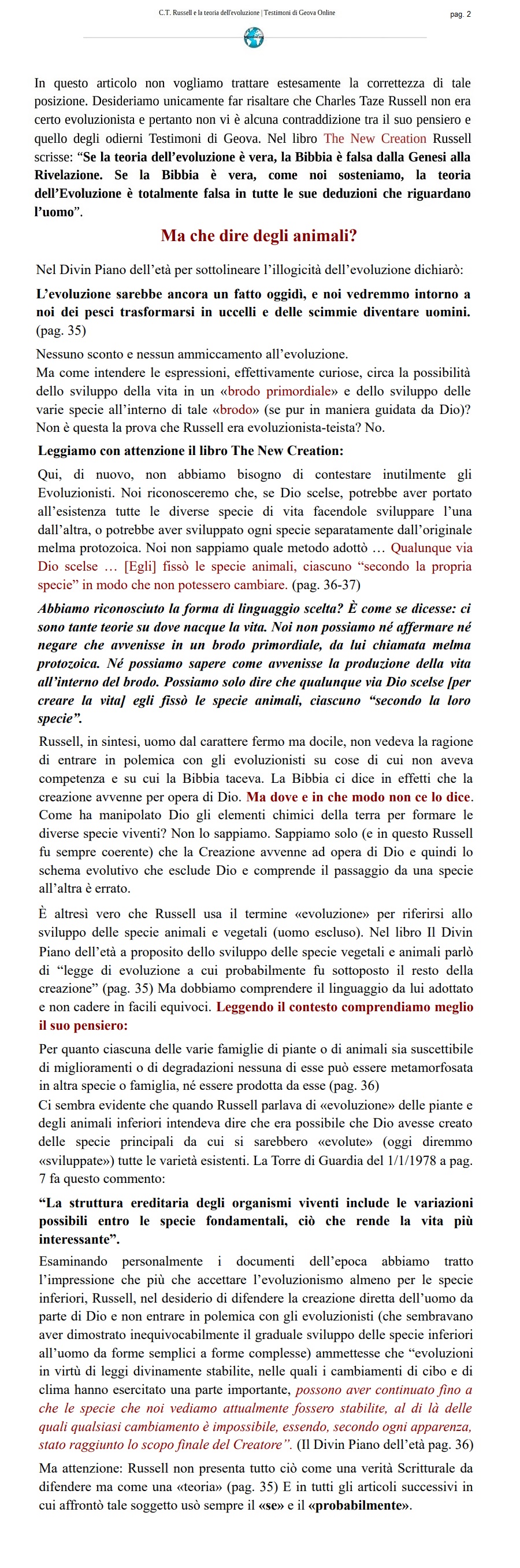   russell e la teoria dell'evoluzione